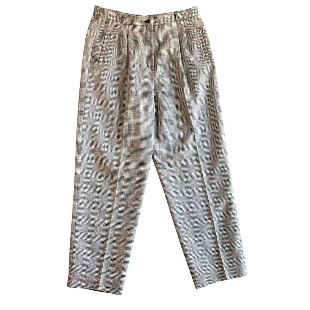 Requirements Wool Plaid Pants Mens Size 10 Pleated Trousers Gray Red